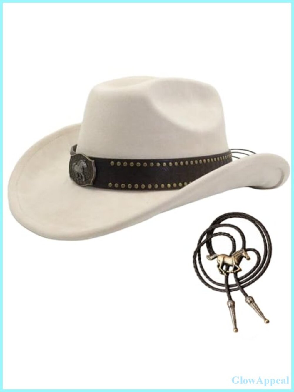 Western Cowboy Hat with Bolo Tie Set, Faux Suede, Adjustable, Unisex